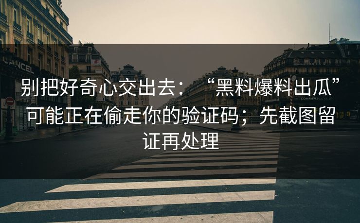 别把好奇心交出去：“黑料爆料出瓜”可能正在偷走你的验证码；先截图留证再处理