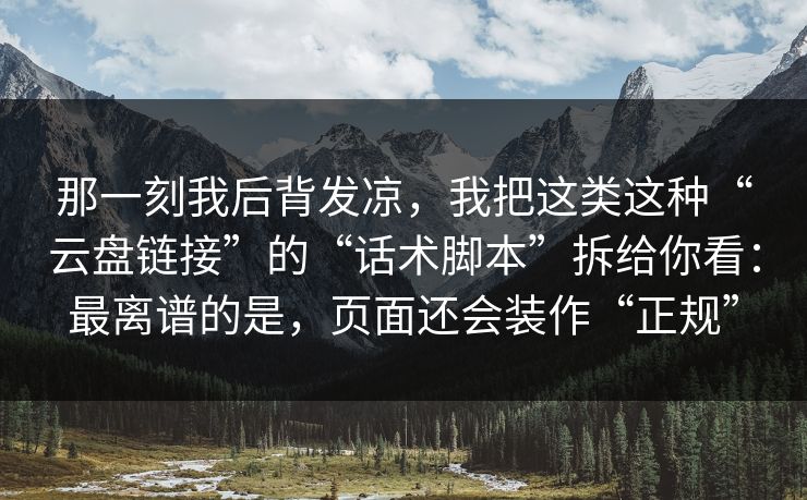那一刻我后背发凉，我把这类这种“云盘链接”的“话术脚本”拆给你看：最离谱的是，页面还会装作“正规”
