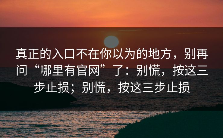 真正的入口不在你以为的地方，别再问“哪里有官网”了：别慌，按这三步止损；别慌，按这三步止损