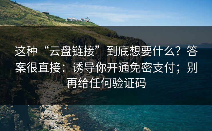这种“云盘链接”到底想要什么？答案很直接：诱导你开通免密支付；别再给任何验证码