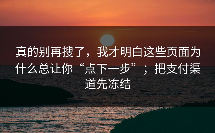 真的别再搜了,我才明白这些页面为什么总让你“点下一步”;把支付渠道先冻结 真的别再搜了,我才明白这些页面为什么总让你“点下一步”;把支付渠道先冻结