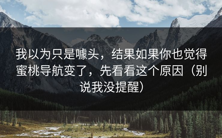 我以为只是噱头，结果如果你也觉得蜜桃导航变了，先看看这个原因（别说我没提醒）