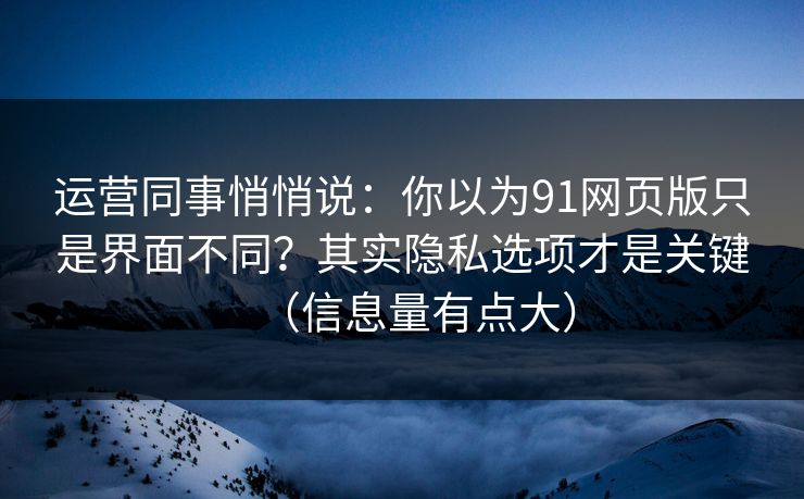运营同事悄悄说:你以为91网页版只是界面不同?其实隐私选项才是关键(信息量有点大) 运营同事悄悄说:你以为91网页版只是界面不同?其实隐私选项才是关键(信息量有点大)